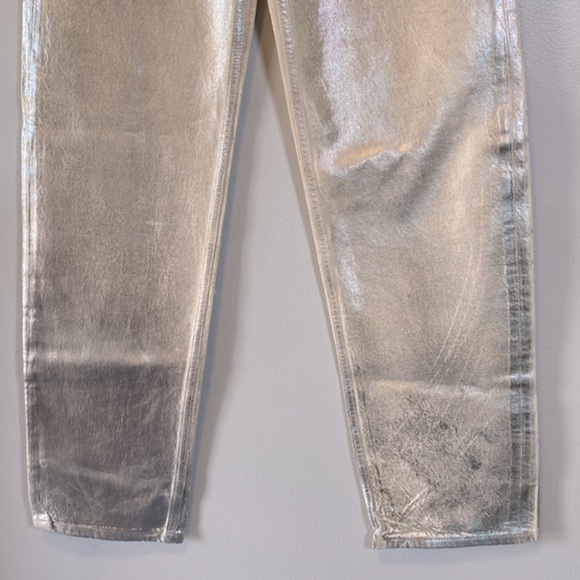 Zara Metallic Jeans NWOT Womens US 2 Silver The Boy Boy Fit Painted Blogger Fave - Picture 4 of 16